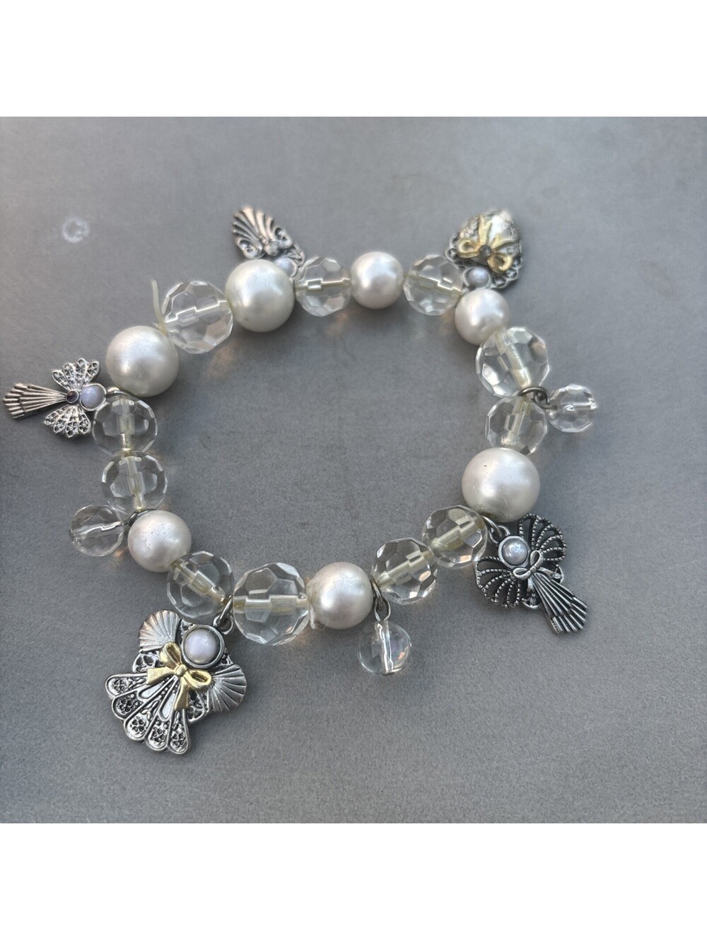 Glass Crystal Stones  Silver Angel Stretch Bracelet  Women's Fashion Jewelry NEW